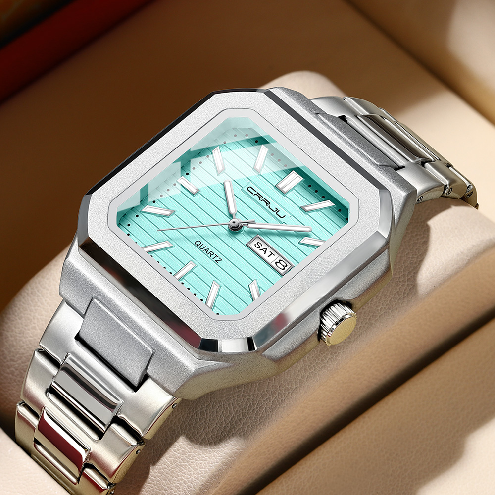 Smartwatch Square Watches For Men - CRRJU Erkek Günlük Paslanmaz Çelik Saat,