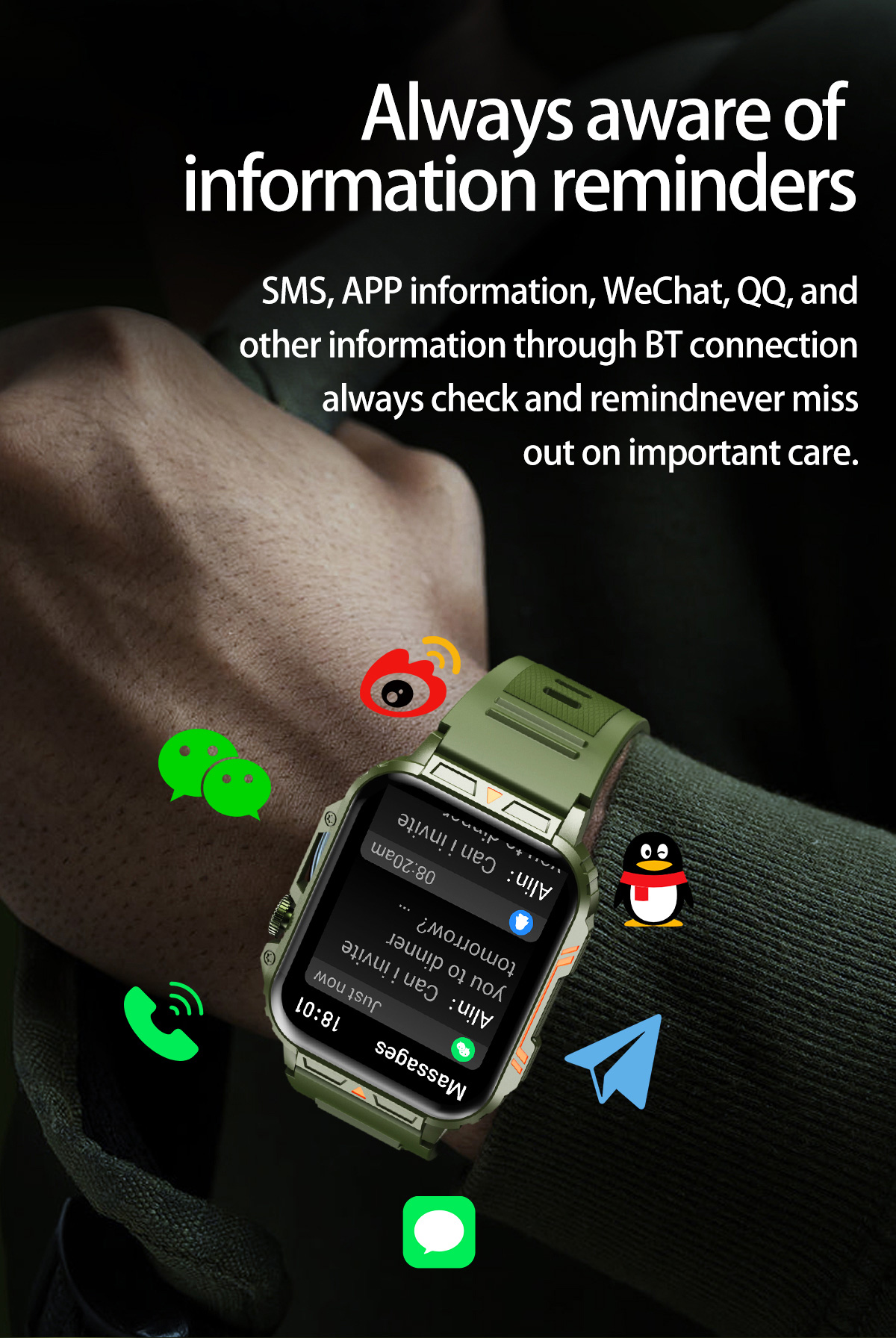 1.91 açık askeri akıllı saat e - Smartwatch Square Watches For Men incelemesi ve fiyatı
